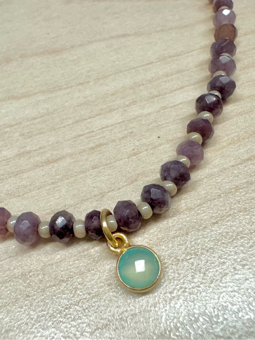 Delicate Purple Faceted Quartz Necklace w/ 14kt Gold Plated Chalcedony Charm